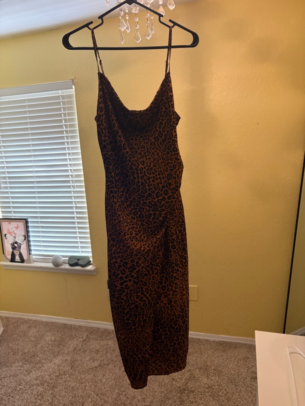 Leopard Print Midi Slip Dress in Brown